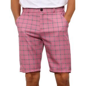 Pink Plaid Shorts Straight Fit Comfort Flat Front Checked Shorts
